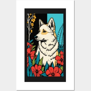 Jindo Dog Vibrant Tropical Flower Tall Retro Vintage Digital Pop Art Portrait 3 Posters and Art